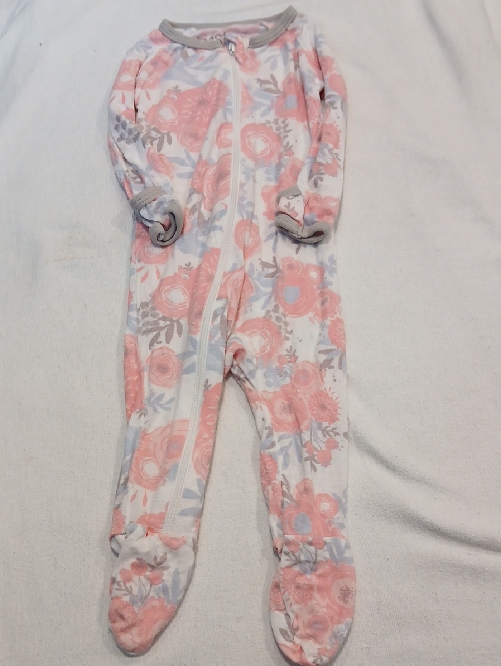 Bestaroo Bamboo Floral Zip-Front Baby One-Piece Footie - Foldover Mitts